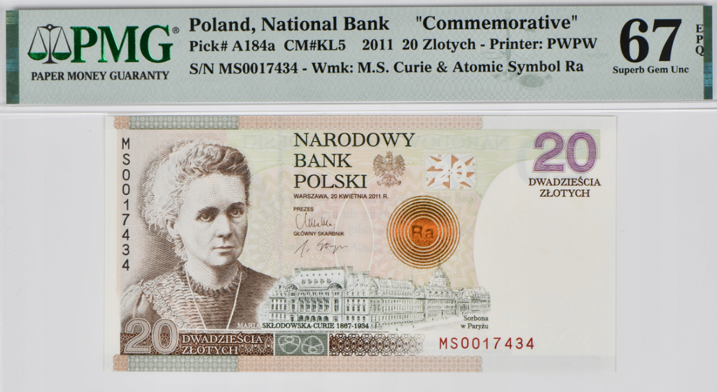 20 zł Maria Skłodowska - Curie - 2011 rok - PMG 67 EPQ