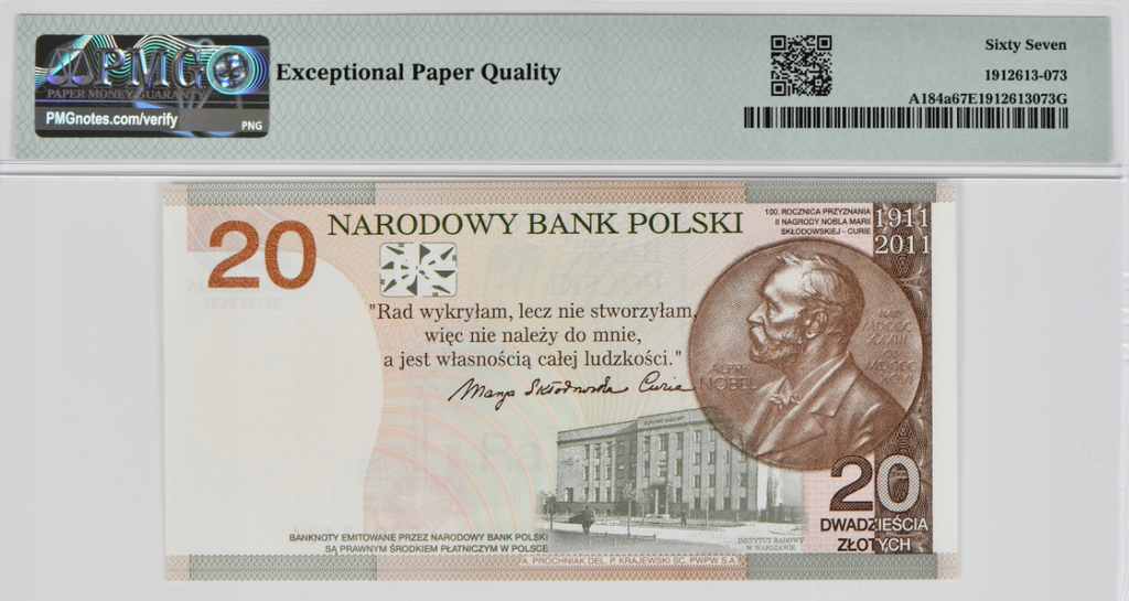 20 zł Maria Skłodowska - Curie - 2011 rok - PMG 67 EPQ